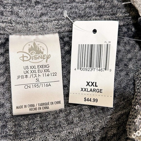 Disneyland Gray Waffle Knit Long Sleeve Silver Bling Sequin Top - Picture 6 of 8